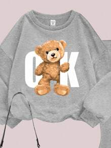 SHEIN Leap Crew Tween Mädchen Sweatshirt mit Bären Muster und weite Hose 2 Stücke Lässig Set