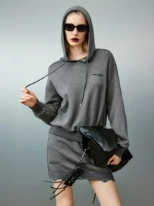 Airlisse 2件套：英式刺绣连帽衫和蕾丝拼布裙 - 深灰色 - 查看 6