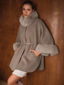 MOTF PREMIUM WOOL CONTRAST FAUX FUR OVERCOAT - Mocha Brown - View 6