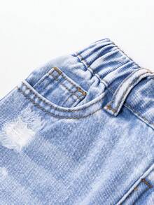 Sparklyn 女童复古时尚休闲百搭牛仔裤，蓝色破洞直筒修身款，适合所有季节，破洞牛仔裤，女童宽松破洞牛仔裤，秋冬季