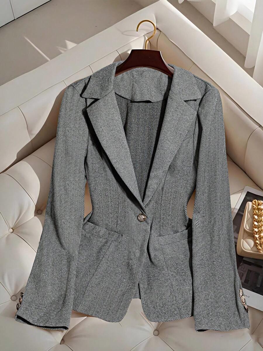 GlowEve CURVE Áo khoác blazer dệt họa tiết cỡ lớn vừa vặn - Nhiều màu - Xem 1