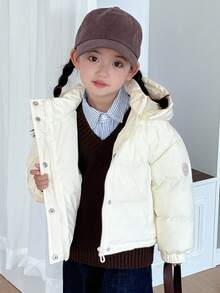 Dazy Kids Young Girl Casual Solid Color Hooded Jacket, Winter - Beige - View 3