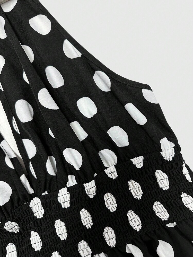 Sweetra Vestido Halter Decotado Estampa de Onça Plus Size, Verão - Preto - Visão 4