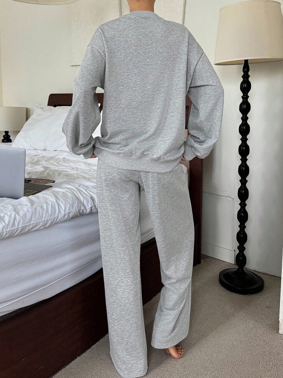 Women's Casual Letter Print Loose Fit Sweatshirt Homewear Set, Sports Style, Fall Clothes Pajama