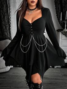 Whyspr Plus Size Women Grunge Punk Halloween Goth Dress Fall - Black - View 1