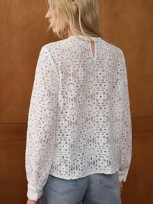 Écloséra Vielseitiger Damen Pullover aus gehäkeltem Strick, geeignet für Frühling und Herbst - Weiss - Übersicht 6