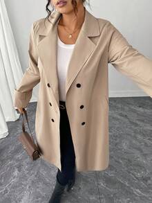 Elenzga Áo gió thời trang thanh lịch thường ngày cỡ lớn cho nữ - Màu Khaki - Xem 7