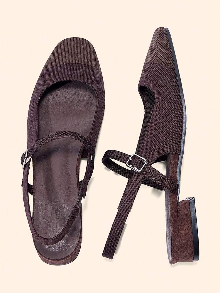 CUCCOO BASICS Women's Coffee Color Mary Jane Strap Low Heel Comfortable Square Toe Flats For Christmas Spring Shoes