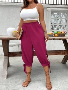 EMERY ROSE Plus Size High Waist Drawstring 3/4 Pants, Spring/Summer - Hot Pink - View 7