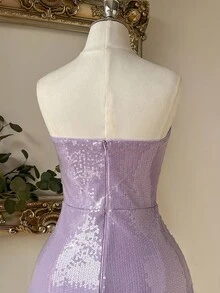 Lovelzi 时尚性感前卫闪亮亮片面料美人鱼抹胸连衣裙，适合夜店、派对、度假、鸡尾酒会 - 淡紫色 - 查看 6