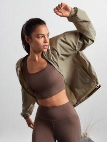 In My Nature 女士春夏休闲防水连帽轻便夹克，带抽绳，适合户外活动徒步旅行女装 - 棕色 - 查看 5