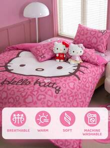 HELLO KITTY AND FRIENDS | SHEIN 小猫卡通和心形蝴蝶结印花卧室床上用品羽绒被套