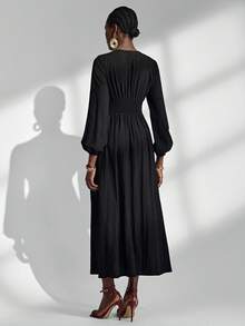 Almamuse Elegant Black Maxi Dress,V-Neck Single-Breasted Long Sleeve Flared Party Night Dress,Fashionable Versatile Women Autumn Spring Clothing - Black - View 3