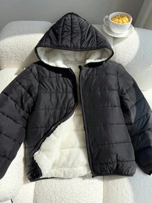 Tween Girl 休闲夹棉大衣，三合一设计，带保暖衬里，宽松舒适，适合秋冬季节，适合日常通勤、外出和拍照 - 黑色 - 查看 5