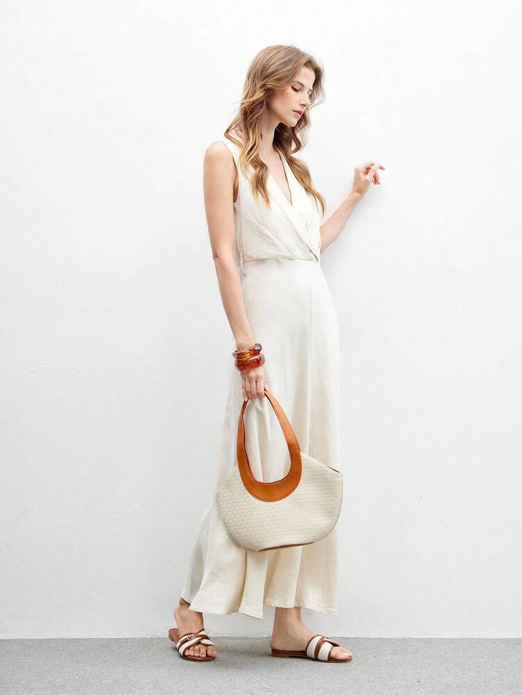 CUCCOO BIZCHIC Women's Fashion Brown Simple Buckle Color Block Flat Sandals Spring Shoes