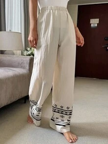 Pantalones de pijama de pierna recta con estampado, ropa de estar en casa, otoño - Blanco - Ver 3