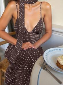 Cévolie 女士圆点印花露背吊带连衣裙