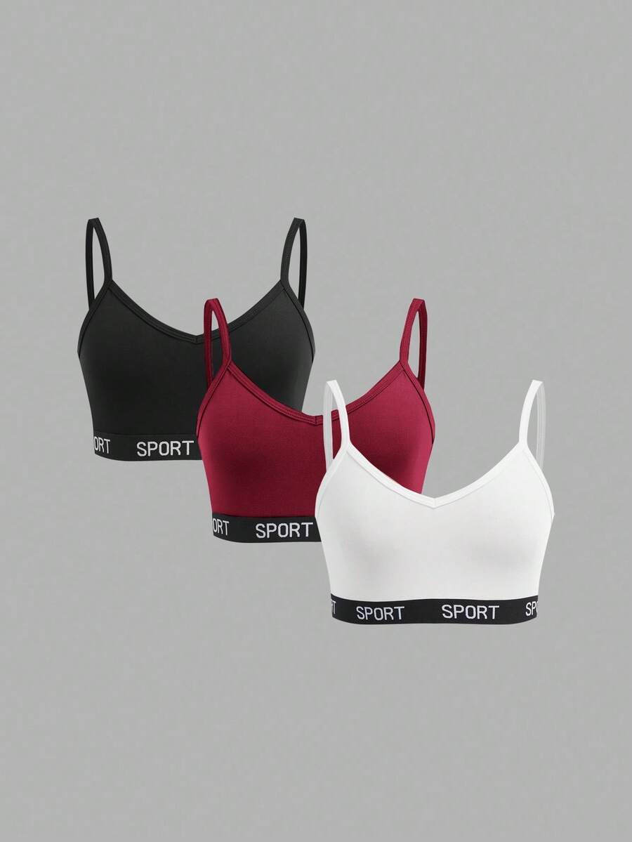 SHEIN Girlism Teen Girl 3pcs/Set Minimalist Letter Elastic Camisole Bralette Fall Winter - Multicolor - View 1