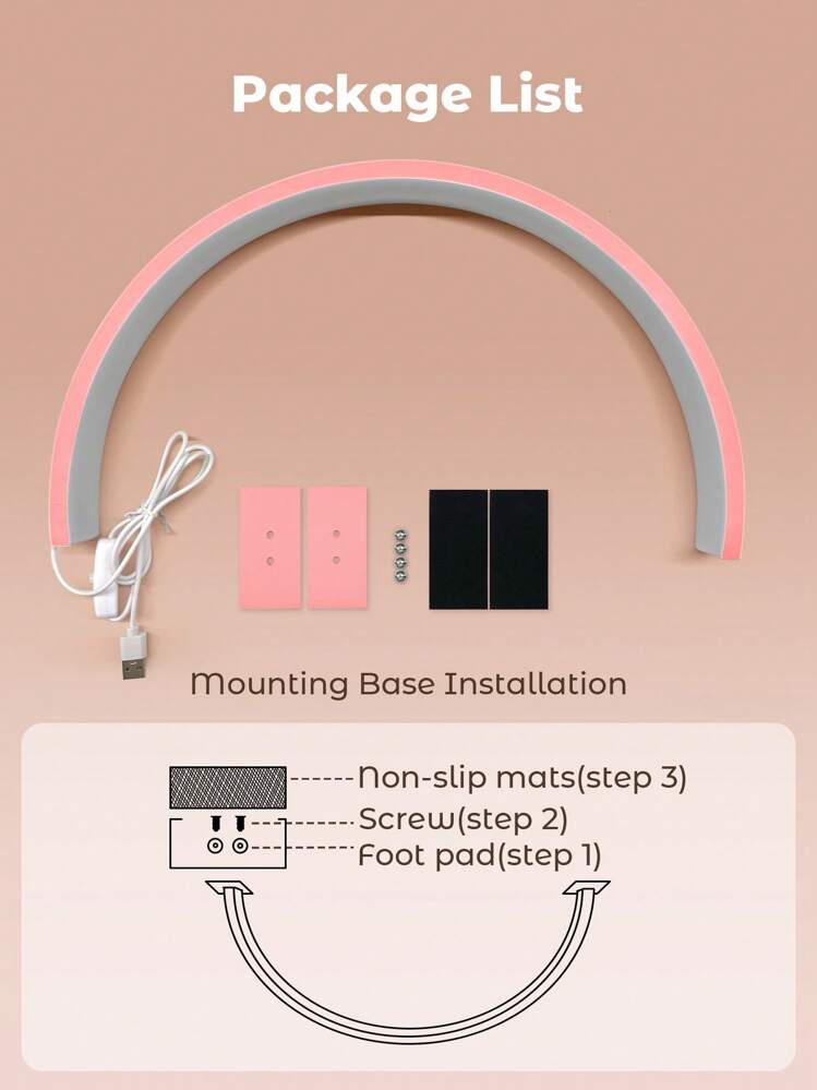 Teckwe 小型半月形台面 LED 美甲灯，带按钮开关，适合个人用于美甲、梳妆台、工艺品、书桌、床头柜、毕业生日假期，粉色 - 粉色 - 查看 7