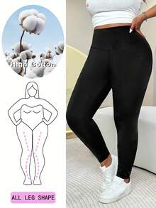 Solflare Quần legging cạp cao màu trơn cỡ lớn thường ngày - màu đen - Xem 1