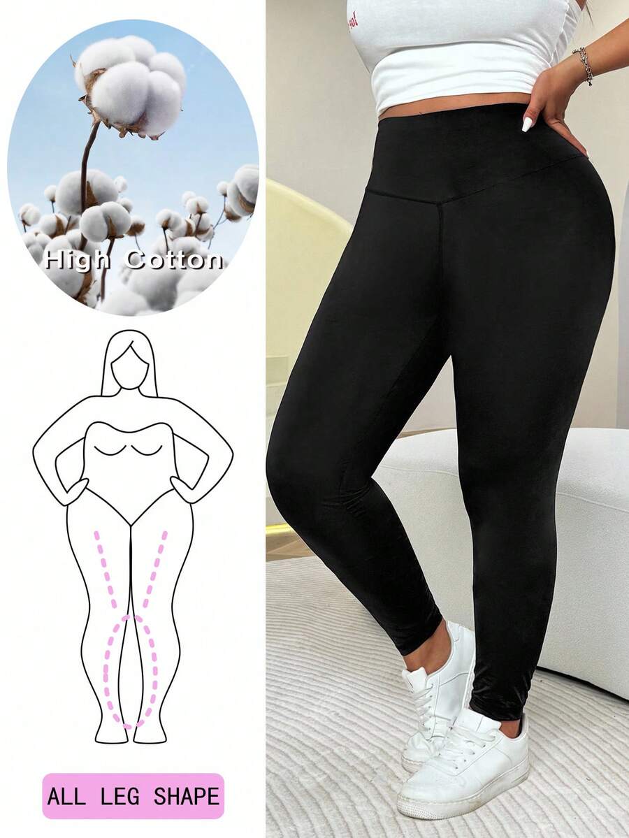 Solflare Quần legging cạp cao màu trơn cỡ lớn thường ngày - màu đen - Xem 1