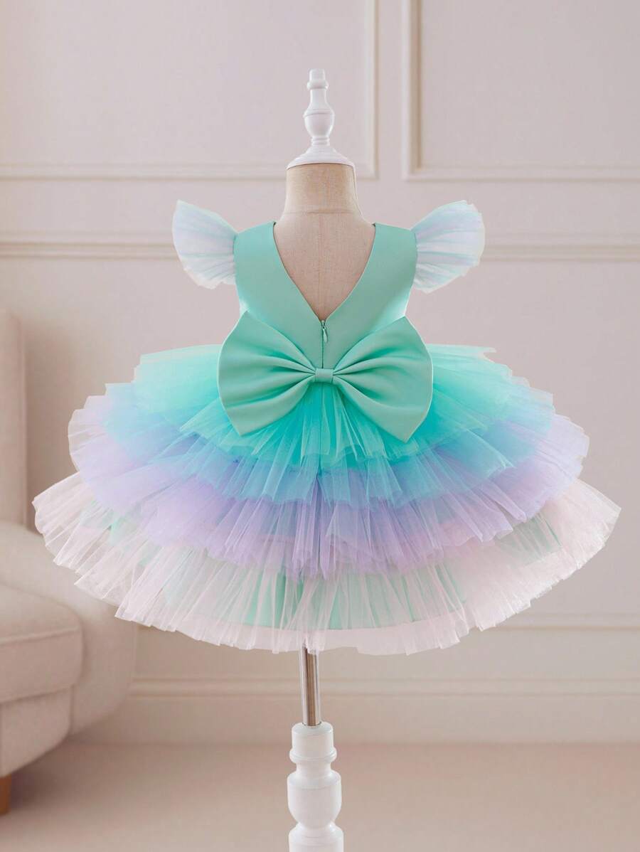 Glamorique Kids 4-Season Baby & Toddler Party Performance Birthday Dress, Cap Sleeve Round Neck Ombre Multi-Layer Tulle Puffy Princess Party Birthday Dress Baby Girl Pastel Rainbow Dress Baby Girl Tulle Dress Colorful Dress For Toddlers Girls Pastel Baby Princess Dress Baby Birthday Dress Fall Winter