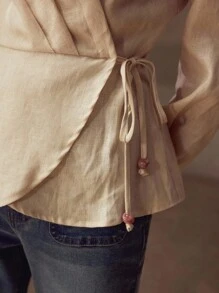 MOTF PREMIUM WRAP KNOT SHIRT - Apricot - View 2