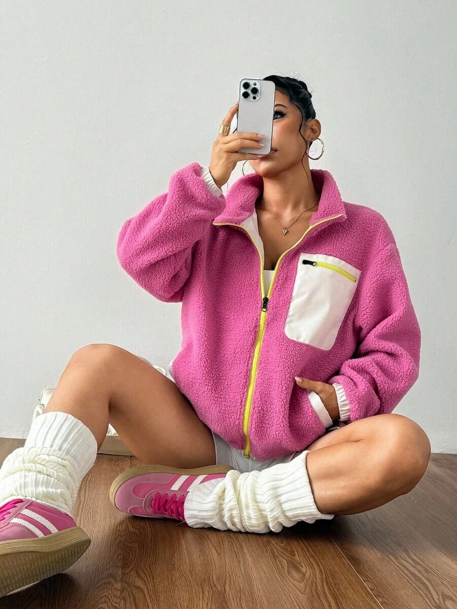 Exploreva Women Sports Jackets Women Outdoor Rosy Pink Jacket, Winter Coats Winter Thermal Thick Warm Fleece Jackets, Winter Jacket Women's Casual & Outdoor Jacket Outdoor Hiking Jacket Women's Casual Jacket, Thermal Coats, Fall Winter Jacket, Thick Jacket KEEP WARM, Winter Coats Women Athleisure Jacket White Jacket