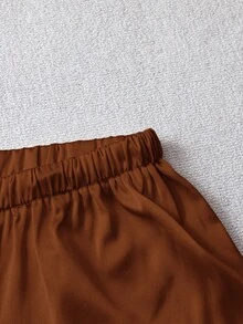 Rusticease Pantalones de pierna ancha de cintura baja de satén brillante para mujeres, casuales y adecuados para el transporte, primavera/verano - Café integral - Ver 5
