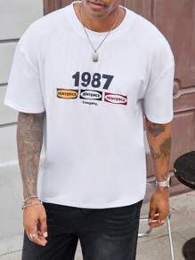 Manfinity Camiseta de manga corta casual con gráfico de letras para hombre en verano - Blanco - Ver 1