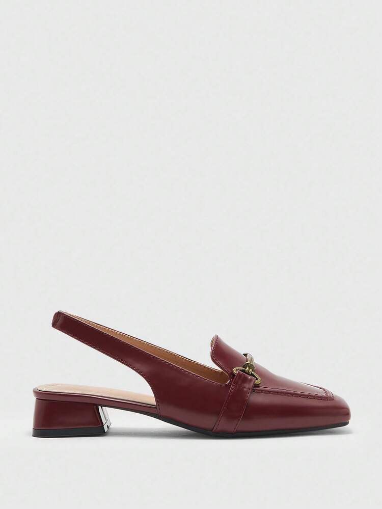 CUCCOO BIZCHIC Wine Red Low Block Heel Elegant Comfortable Versatile Loafer Flats With Strap For Working Women For Christmas Spring Shoes