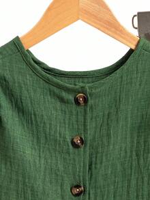 Elladie kids 2件套女童纹理面料短袖纽扣后背T恤和休闲长裤套装 2件荷叶边套装 幼儿女童 绿色亚麻套装 - 軍綠色 - 查看 6