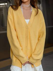 GENKIRA 秋冬休闲时尚针织黄色开衫毛衣外套女士秋季服装 - 黃色 - 查看 3