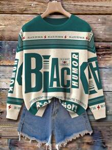 INAWLY Gestreiftes Muster mit Buchstaben, moderner Rundhals Langarm Lässig Damen Pullover, Herbst - Verschiedenfarbig - Übersicht 3