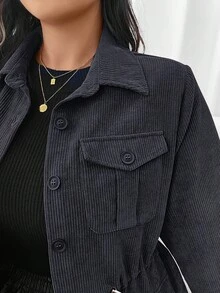 SHEIN Frenchy 加盖口袋抽绳腰夹克，Barnfit，Barn - 深灰色 - 查看 6