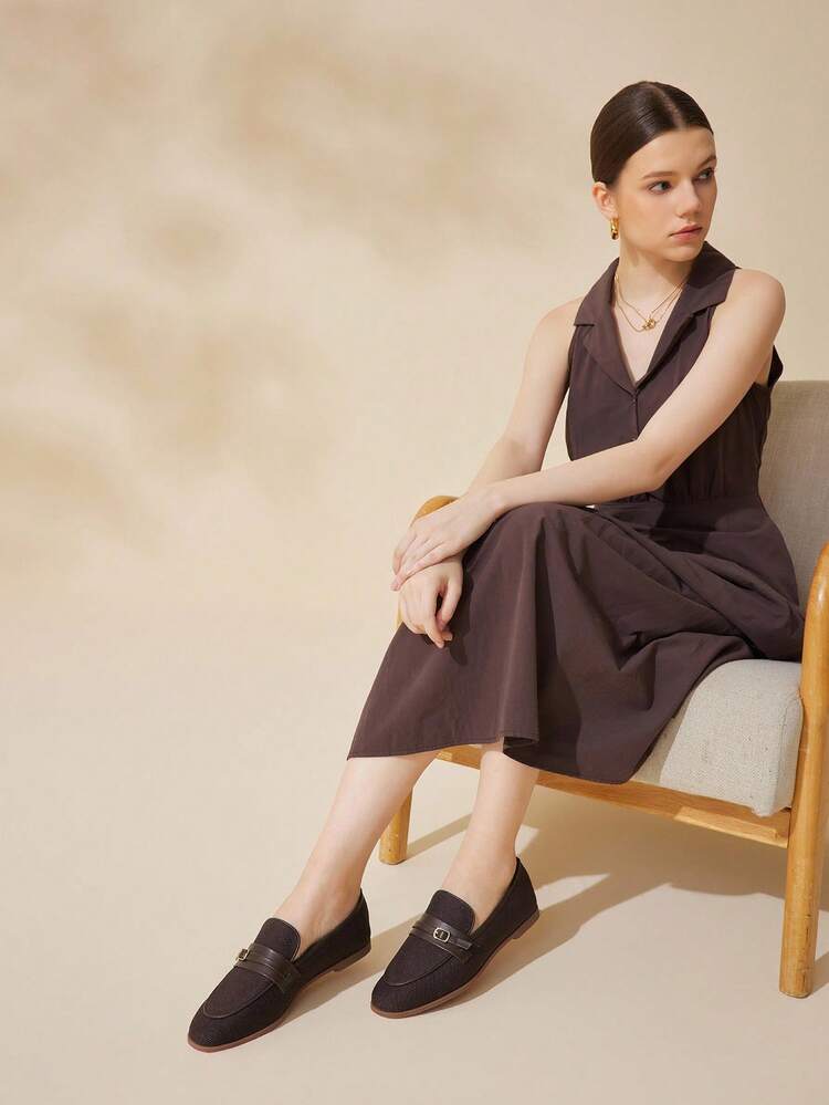 CUCCOO BASICS Women's Buckle Design Casual Flat Loafers For Christmas Spring Shoes