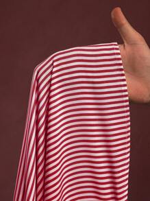 Veslaya 春夏新款女士大码优雅通勤休闲办公条纹梭织面料无袖收腰衬衫裙 - 紅色 - 查看 8