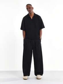 SUMWON 阔腿直筒修身裤 褶皱正装裤 商务休闲宽松飘逸办公室装 晚装裤 秋冬系列正装裤 高级基础款 - 黑色 - 查看 3