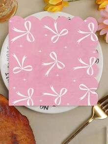 20PCS Set Pink Bow Napkins, Theme Birthday Party Decorations, Shower, Cute Bow Tableware Supplies, Tea, Wedding Party Decor, For Weddings, Bridal Showers And Birthday Parties, Tea Parties, Garden Parties, Fancy Napkins - Multicolor - View 6