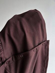 Elamini 1 pieza Camiseta de manga larga con cuello redondo, ajustada, de estilo casual con detalles de encaje marrón y parches, para la temporada de vuelta al colegio