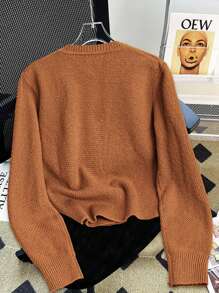 Franclia 女士休闲百搭纽扣针织开衫 - 鏽棕色 - 查看 2