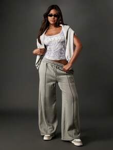 Missguided x Playboy Pantalon de jogging à jambes larges en coton avec cordon de serrage à la taille et coupe ample pour le casual et le streetwear