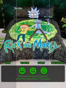 Rick and Morty X SHEIN 卡通和字母印花床上用品套件(包括被套和枕套) - 彩色 - 查看 11