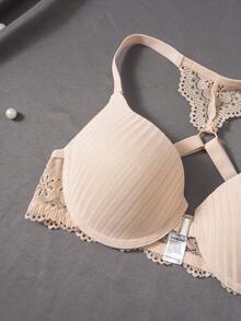 SHEIN 3件套前开扣性感蕾丝拼接文胸套装 - 彩色 - 查看 6