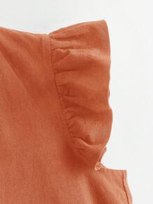 Soleia WYWH Damski wakacyjny pepitkowy rękaw motylkowy z falbaną w kolorze czarnym