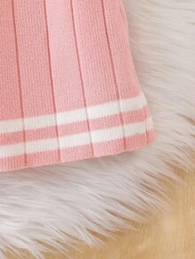 SHEIN 小女孩粉色和白色厚针织毛衣裙，公主风A字裙，适合居家、外出和聚会，秋冬 - 粉色 - 查看 5