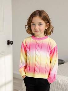 SHEIN Young Girls' Fashion Casual Chic Cute Minimalist Versatile Elegant Colorful Gradient Long Sleeve Knit Sweater, Soft & Comfortable, Suitable For Daily, Outdoor, Travel, Holiday, Home, Daycare, Autumn/Winter, Christmas, Back To School, Party Wear - Multicolor - View 4