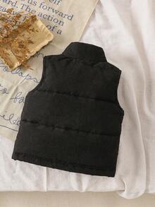 SHEIN Áo khoác vest không tay cổ đứng dày dễ thương đa năng cho bé từ 0-3 tuổi, màu đen, thường ngày, dễ thương, phù hợp cho cả bé trai và bé gái - màu đen - Xem 3