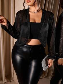 Cravure Plus Size Elegant Party Metallic Polka Dot Cardigan Jacket Fall Winter Cloth For Women Autumn - Black - View 1