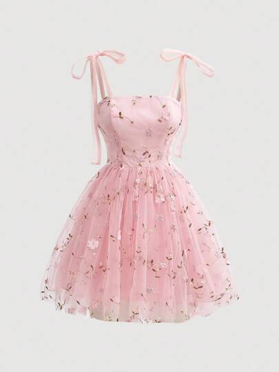 SHEIN MOD Vestido estilo retro con estampado floral rosa y cinturón con lazo